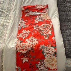 Misguided strapless flower orange dress
